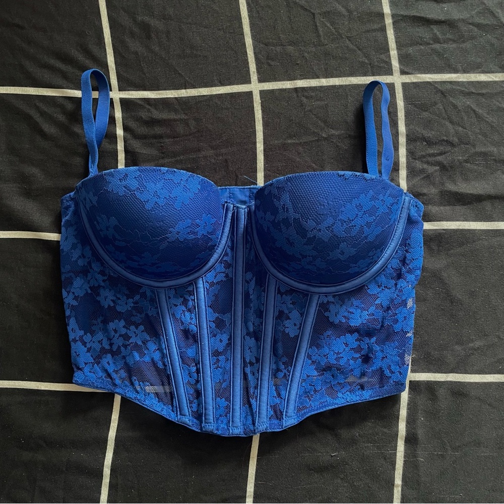 Blue Lace Bustier Corset Bra